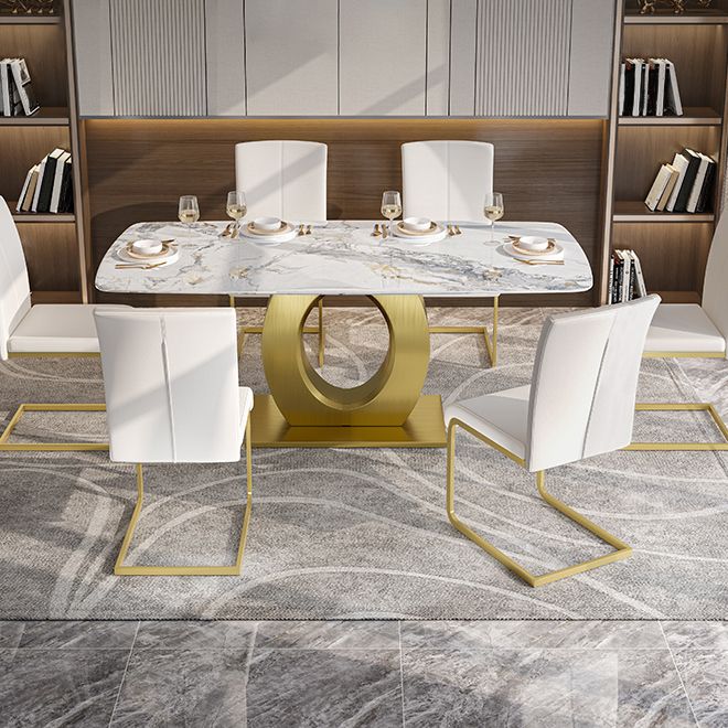 Luxury Sintered Stone Dining Table Rectangle White Table with Metal Pedestal in Gold Clearhalo ' dining_table' 'Dining Tables & Seating' 'Dining Tables' 'furn' 'furn_dining_table' 'Furniture' 'furniture_dining_table' 'Kitchen & Dining Furniture' 'kitchen&dining_furn' 'kitchen' 'kitchen_dining_table' 1200x1200_1d2c74dc-7f00-41bd-b10f-a1763b5e2ca9
