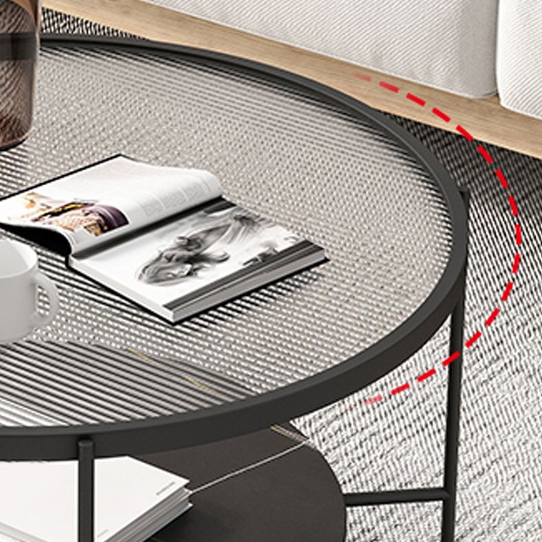 Modern Style Round Glass Table Plate Metal 4 Legs Base with Storage Rack Coffee Table Clearhalo 'Coffee & Accent Tables' 'Coffee Tables' 'coffee_tables' 'furn' 'furn_coffee_tables' 'Furniture' 'Living Room Furniture' 1200x1200_1d35ea0f-d2d6-44c6-b2e1-d7157988ae5e
