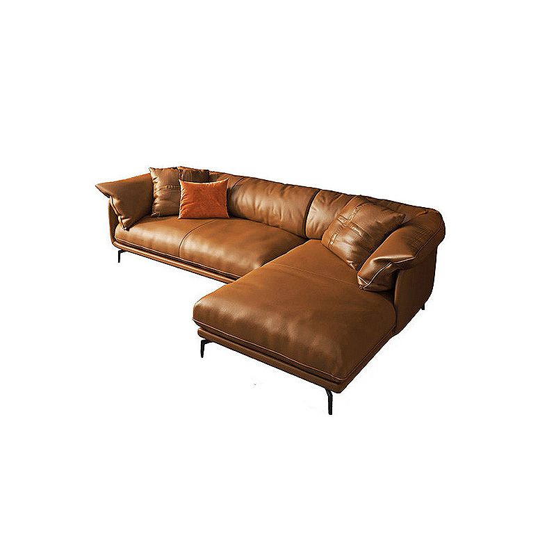 Brown Leather/Faux Leather Sectional Pillow Top Arm for Living Room Clearhalo 'furn' 'furn_sectionals' 'Furniture' 'furniture_sectionals' 'kitchen' 'kitchen_sectionals' 'Living Room Furniture' 'Sectionals' 1200x1200_1d373123-8bc4-4216-a4ef-e02deaaa87bf