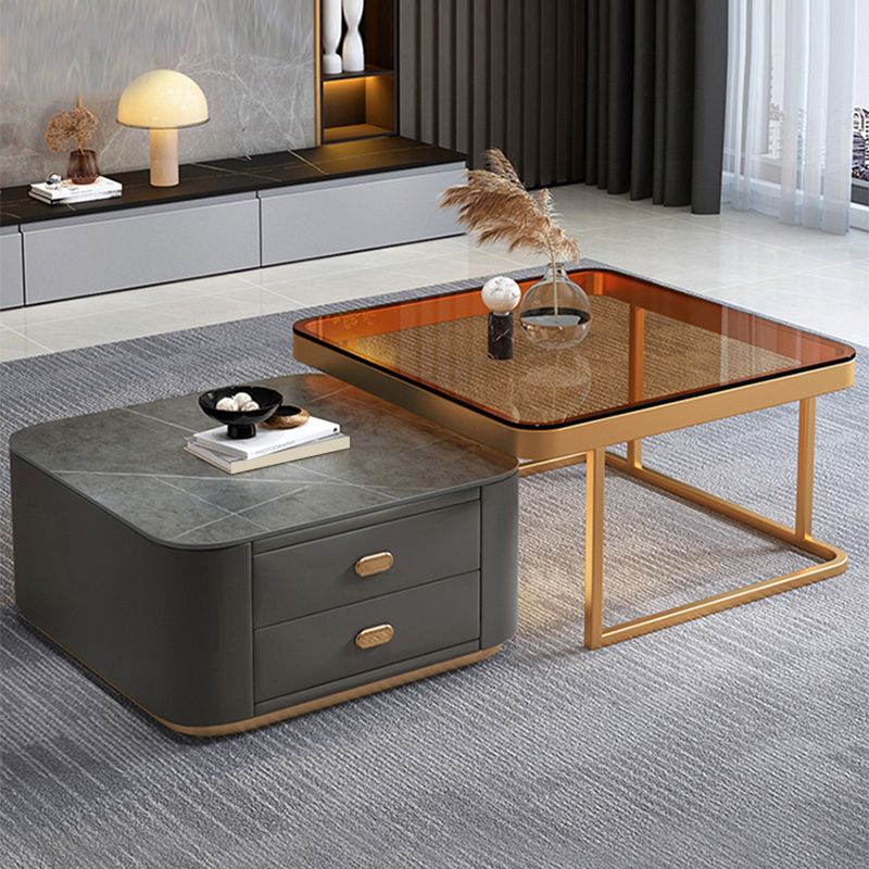 Square Coffee Table Glass Top Coffee Table Set for Living Room Clearhalo 'Coffee & Accent Tables' 'Coffee Tables' 'coffee_tables' 'furn' 'furn_coffee_tables' 'Furniture' 'Living Room Furniture' 1200x1200_1d3fd095-7a8c-4cab-b2a0-7fe54915d00f