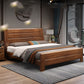Walnut Solid Color Panel Bed Mid-Century Modern Standard Bed with Headboard