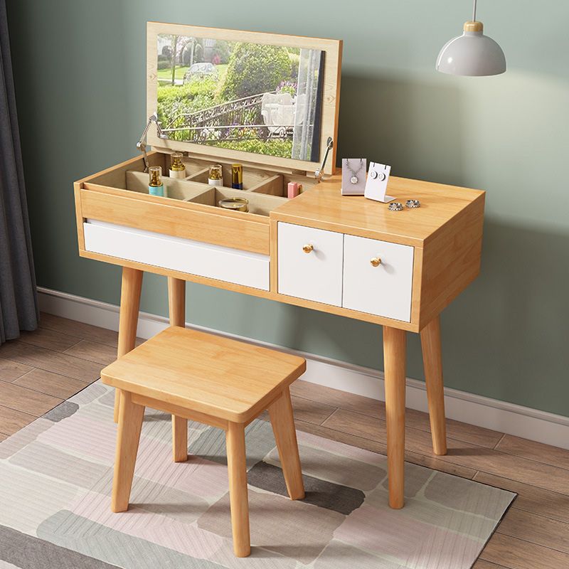 Scandinavian 3-Drawer Solid Wood Flip-top Dressing Vanity Make-up Table Clearhalo 'Bedroom Furniture' 'furn' 'furn_makeup_vanities' 'Furniture' 'Makeup Vanities' 'makeup_vanities' 1200x1200_1d45d02a-d5e5-4e34-bba4-5b4736827b9d