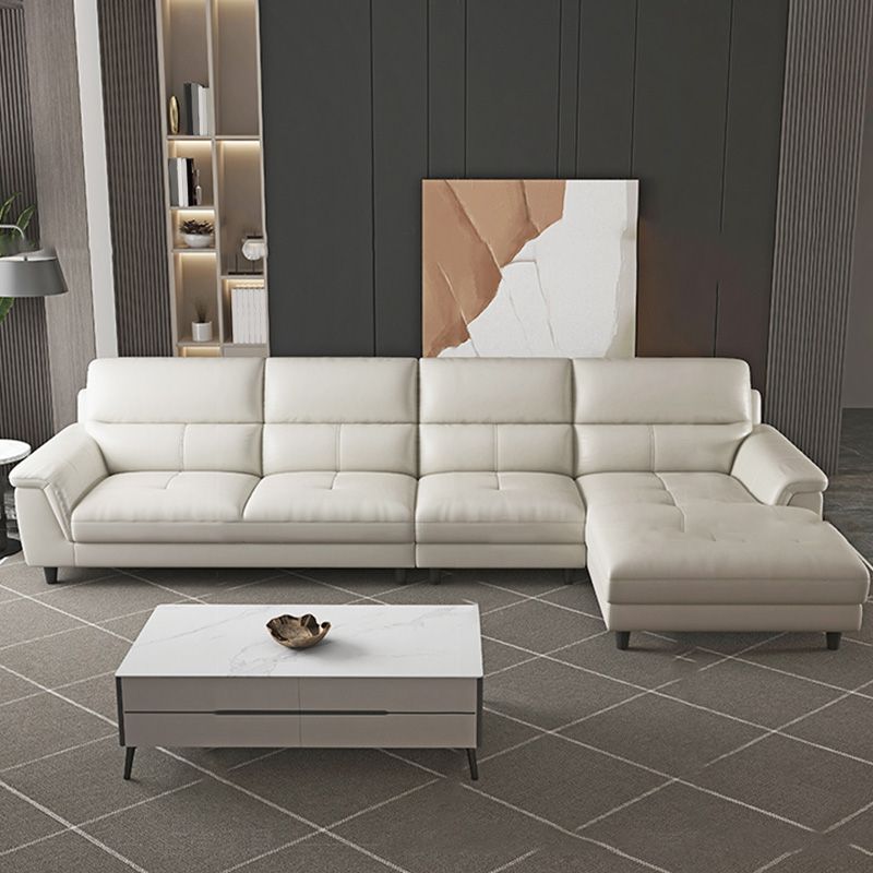 Modern Cream High Back Sofa and Chaise Pillow Top Arm Leather Sectional Clearhalo 'furn' 'furn_sectionals' 'Furniture' 'furniture_sectionals' 'kitchen' 'kitchen_sectionals' 'Living Room Furniture' 'Sectionals' 1200x1200_1d47e8ad-bccc-4802-ab32-b5c330610c5c