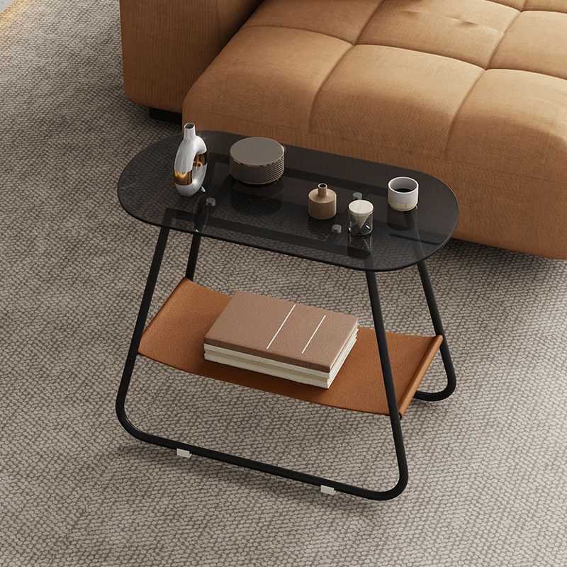 End Table Glass Sled with Storage Oval Contemporary Double Tier Side Table Clearhalo 'Coffee & Accent Tables' 'End & Side Tables' 'end_side_tables' 'furn' 'furn_end_side_tables' 'Furniture' 'Living Room Furniture' 1200x1200_1d4b4f97-1c66-4da2-b1a9-1d9ee367bd9a