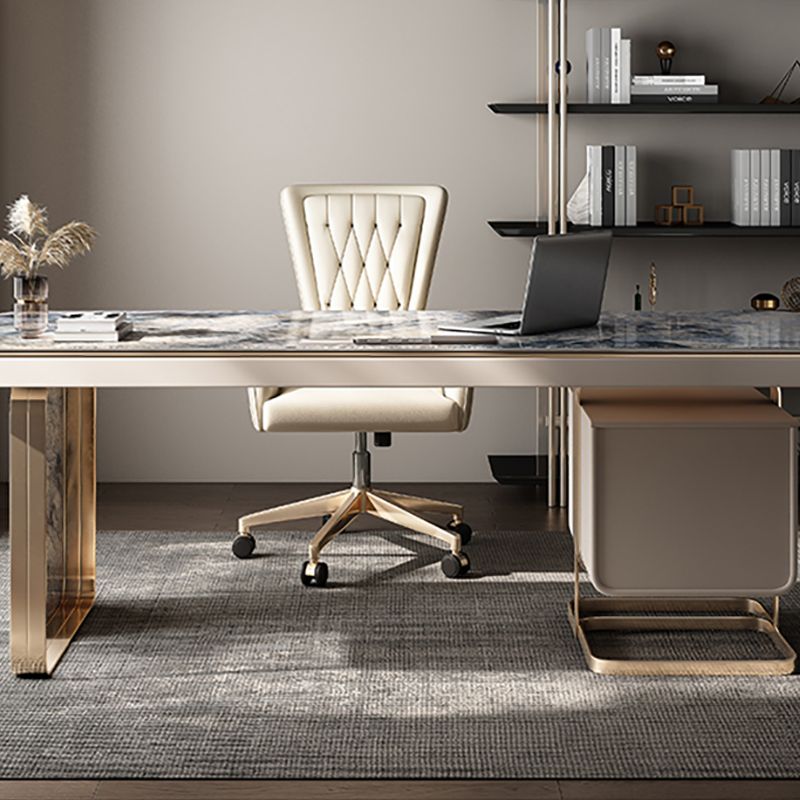 Glam Stone Rectangle Writing Desk 2 Drawers 29.53" Tall Office Desk Clearhalo 'furn' 'furn_office_desk' 'Furniture' 'Office Desks' 'Office Furniture' 'office_desk' 1200x1200_1d4ffc50-1bd9-473d-a73d-6776032f564a