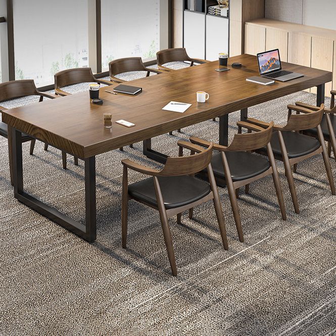 Industrial Solid Wood Office Desk Sled Base 29.53" Tall Writing Desk Clearhalo 'furn' 'furn_office_desk' 'Furniture' 'Office Desks' 'Office Furniture' 'office_desk' 1200x1200_1d5292fa-e104-4bb6-8368-5fbb53f55a6b