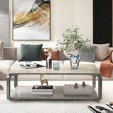 Modern Wooden Rectangular Top Coffee Table Steel 4 Legs Cocktail Table with Shelf