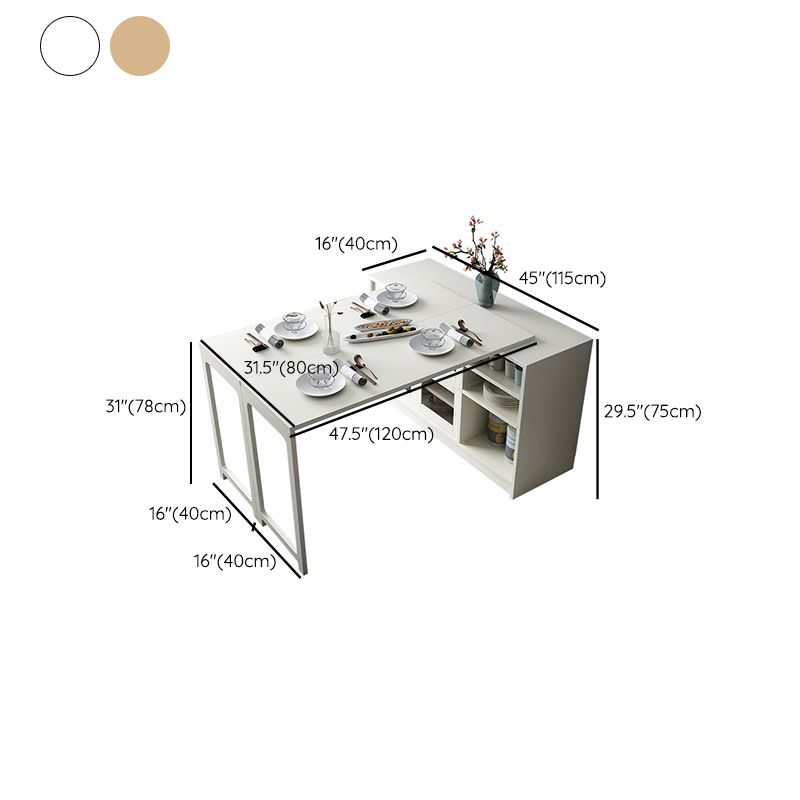 Folding Rectangle Dining Table Wood Dining Table in White and Natural