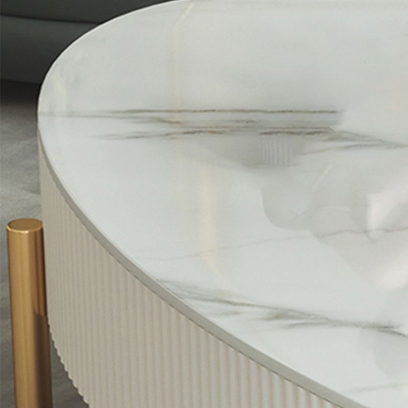 Glam Oval Stone Top Coffee Table with 4 Legs and 1 Storage Drawer