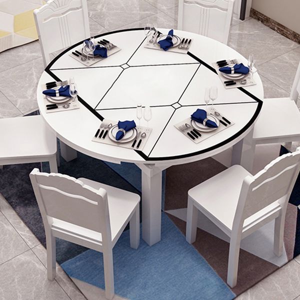 Modern Extendable Round Glass Top Dining Table with Solid Wood Legs Clearhalo 'Dining Tables & Seating' 'Dining Tables' 'dining_table' 'furn' 'furn_dining_table' 'Furniture' 'Kitchen & Dining Furniture' 1200x1200_1d59a7d3-3e96-40f6-b92b-aef164c64747