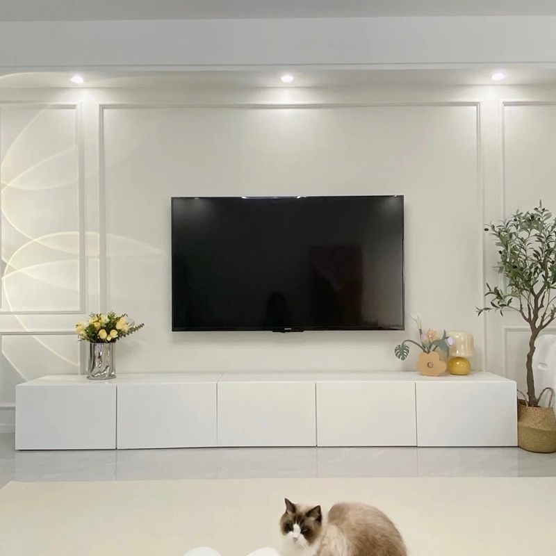 12 / 16 - Inch TV Console Faux Wood TV Console Stand With Cabinets / Drawers in White Clearhalo 'furn' 'furn_tv_stands_entertainment_centers' 'Furniture' 'Living Room Furniture' 'TV Stands & Entertainment Centers' 'TV Stands & Media Storage Furniture' 'tv_stands_entertainment_centers' 1200x1200_1d5a38fe-6caf-450c-8fdb-24c9ef43cfc9