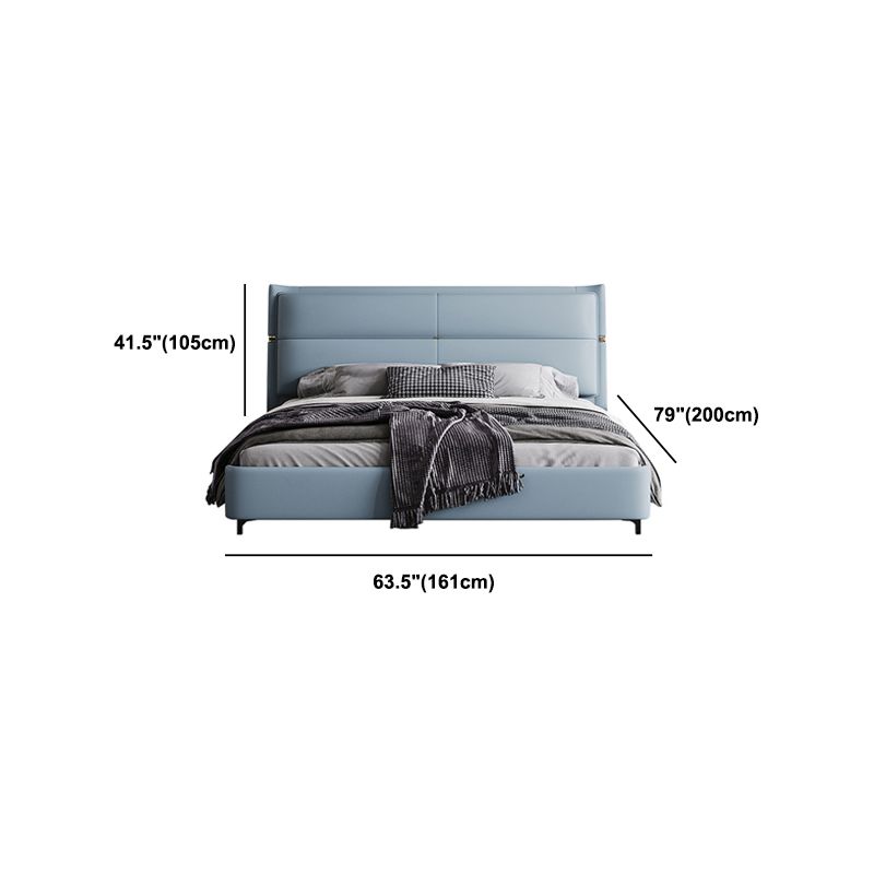 Lederen gestoffeerd rechthoekig paneelbed Standaard bedframe in blauw