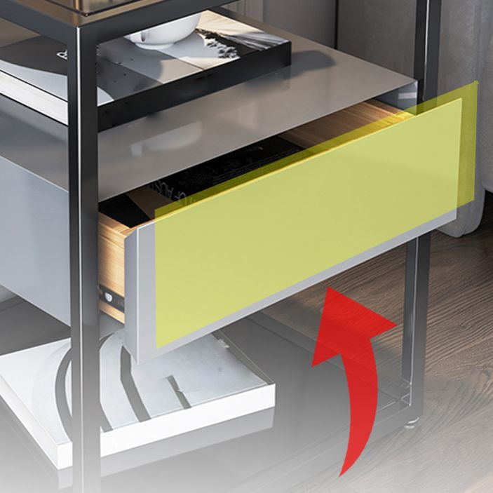 Modern Style Metallic White/gold/black Tempered Glass Table Top Nightstand Clearhalo 'Bedroom Furniture' 'furn' 'furn_night_stand' 'Furniture' 'night_stand' 'Nightstands' 1200x1200_1d6343bd-86b3-4610-aaf2-17fc38c20355