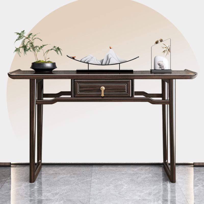 Rectangle Contemporary Console Table Brown Stone Console Sofa Table with 1 Drawer