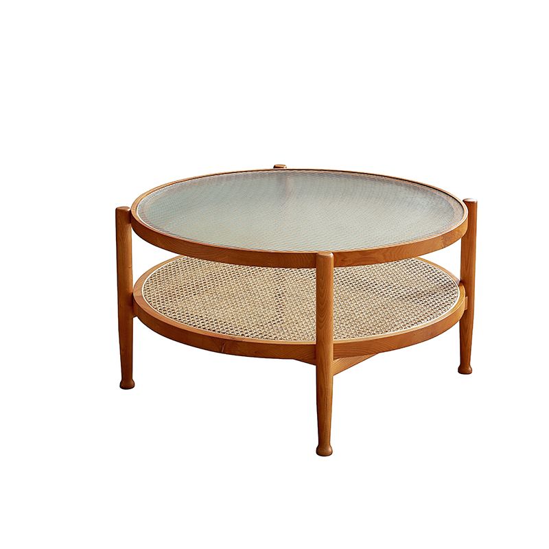 Modern 4 Legs Wood Base Glass Round Top Coffee Table for Apartment Clearhalo 'Coffee & Accent Tables' 'Coffee Tables' 'coffee_tables' 'furn' 'furn_coffee_tables' 'Furniture' 'Living Room Furniture' 1200x1200_1d646a6c-7a87-437a-bbc7-7e6d0040a8cd