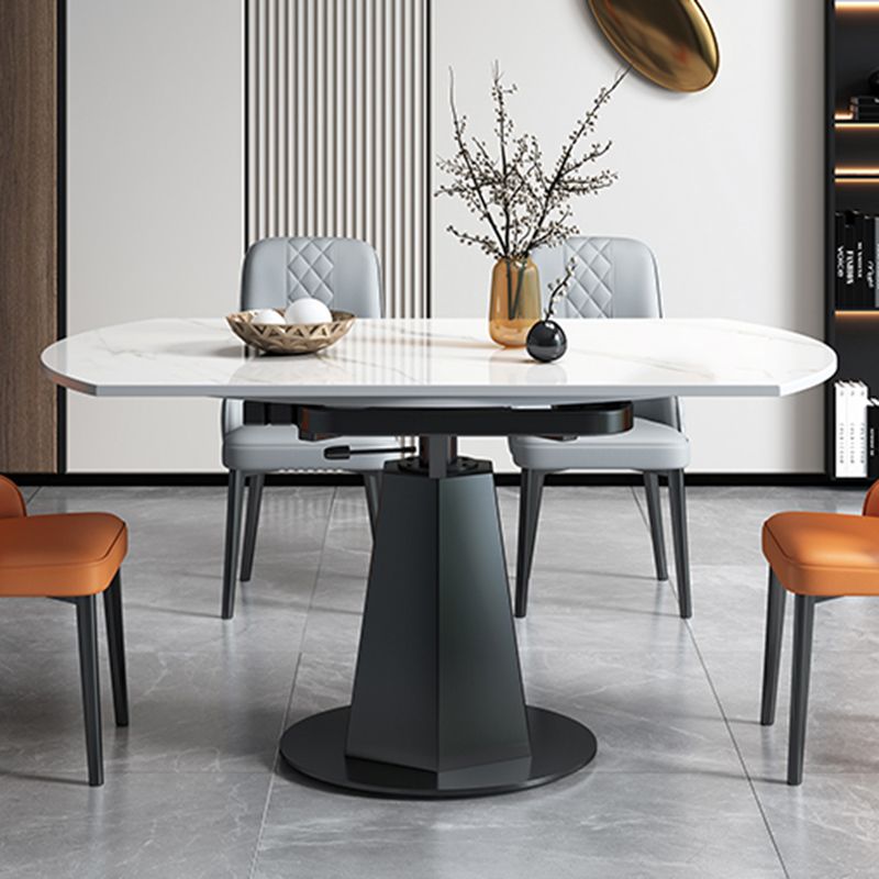 Modern Style Sintered Stone Dining Table Round Drop-Leaf Table with Pedestal Clearhalo ' dining_table' 'Dining Tables & Seating' 'Dining Tables' 'furn' 'furn_dining_table' 'Furniture' 'furniture_dining_table' 'Kitchen & Dining Furniture' 'kitchen&dining_furn' 'kitchen' 'kitchen_dining_table' 1200x1200_1d666224-1481-4390-b30f-34c5e766f201