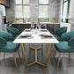 Rectangle Trestle Dining Table Glam Faux Marble Table for Dining Room Kitchen