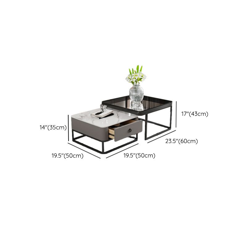 Frame Slate Coffee Table Glam Nesting Coffee Table Set with Drawer Clearhalo 'Coffee & Accent Tables' 'Coffee Tables' 'coffee_tables' 'furn' 'furn_coffee_tables' 'Furniture' 'Living Room Furniture' 1200x1200_1d690c94-a6fd-4c9d-ba50-fde2a9f89cfe