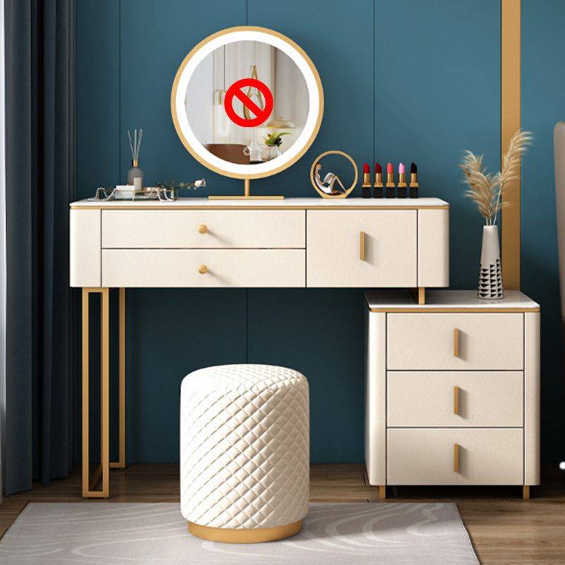 Bureau de vanité en pierre avec 6 tiroirs, blanc métallique / gris, 15,75 "d x 30,71" H