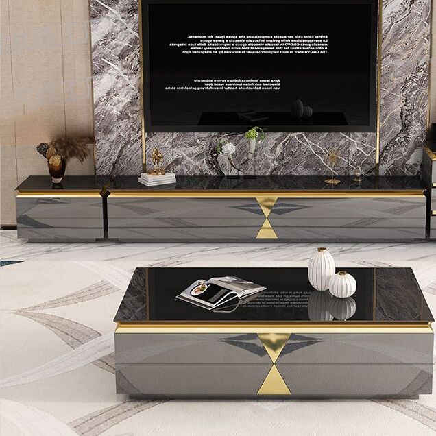 Glas- en houten tv -mediaconsole met laden Glam TV Stand Console