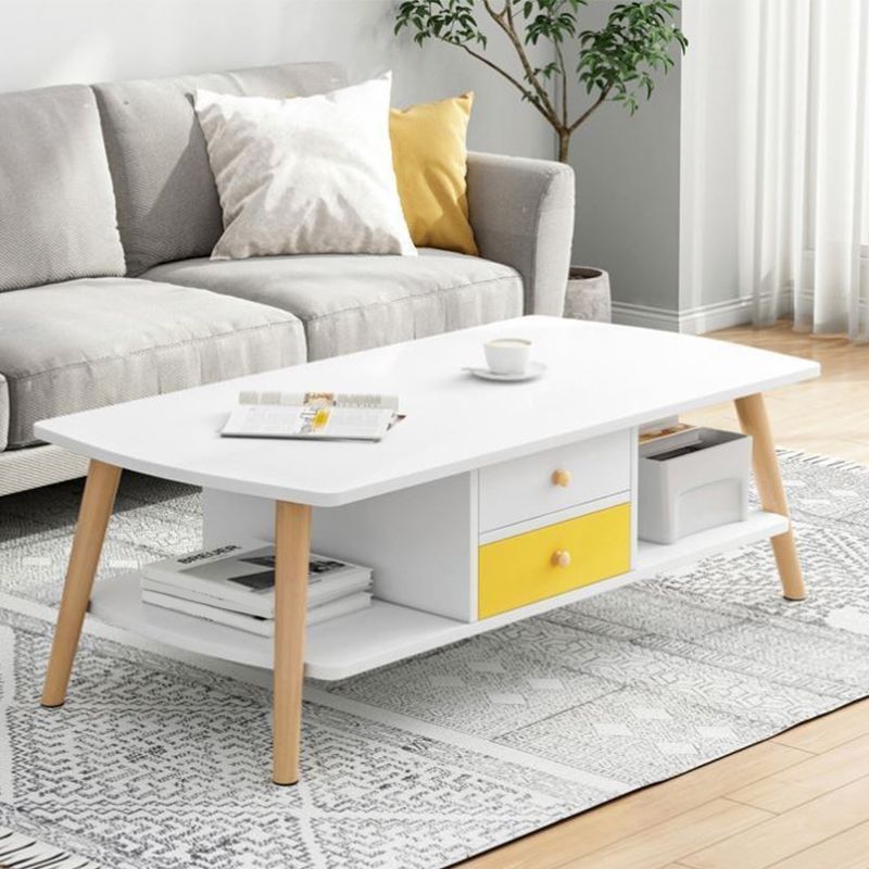 Modern Style Rectangular Artificial 4 Legs Base with Drawer Coffee Table Clearhalo 'Coffee & Accent Tables' 'Coffee Tables' 'coffee_tables' 'furn' 'furn_coffee_tables' 'Furniture' 'Living Room Furniture' 1200x1200_1d701548-8f6d-4670-9a58-1886c6838567