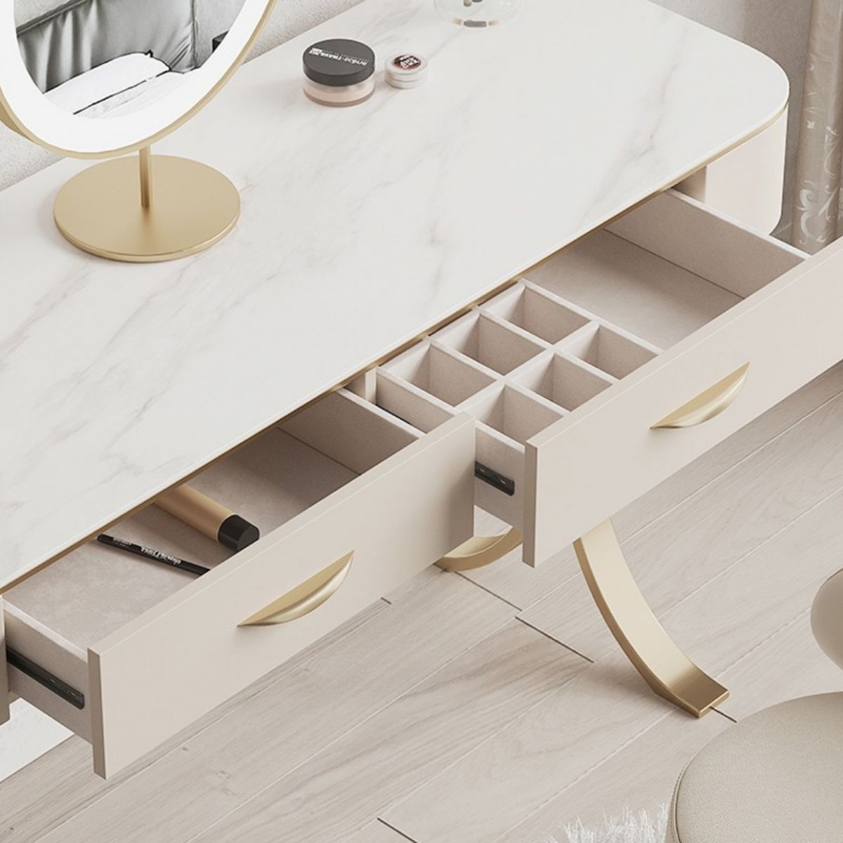 Tavolo da toeletta da toeletta per vanità per trucco glam in legno con cassetto