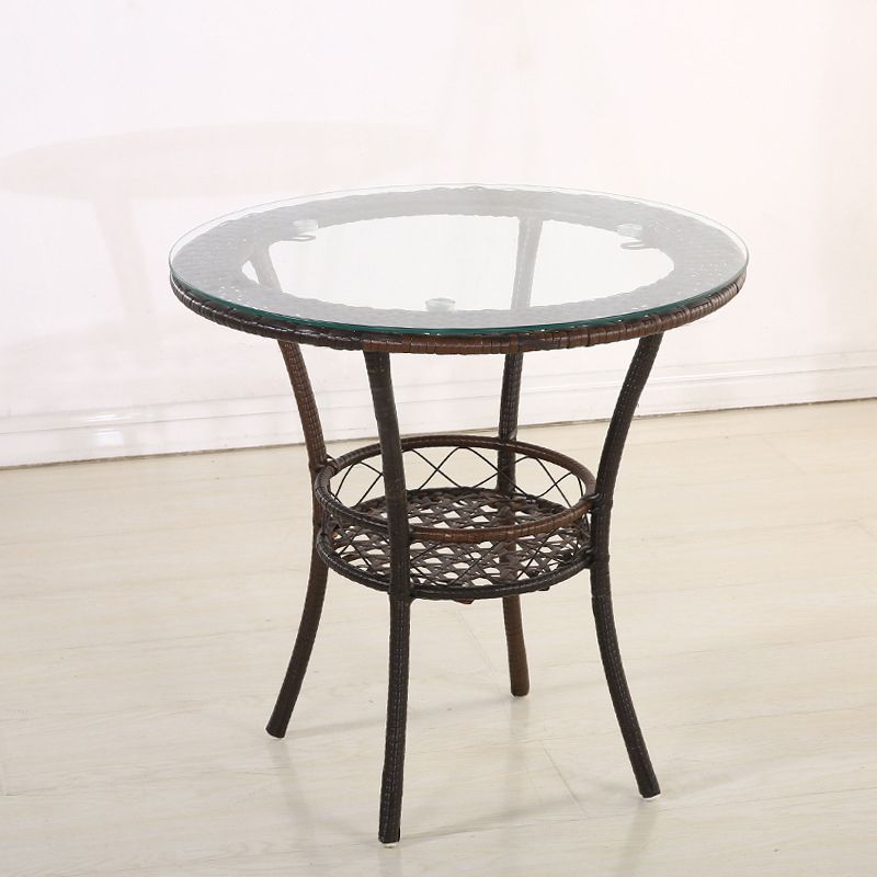 4 Legs Single Coffee Table Glass Modern with Shelf Cocktail Table