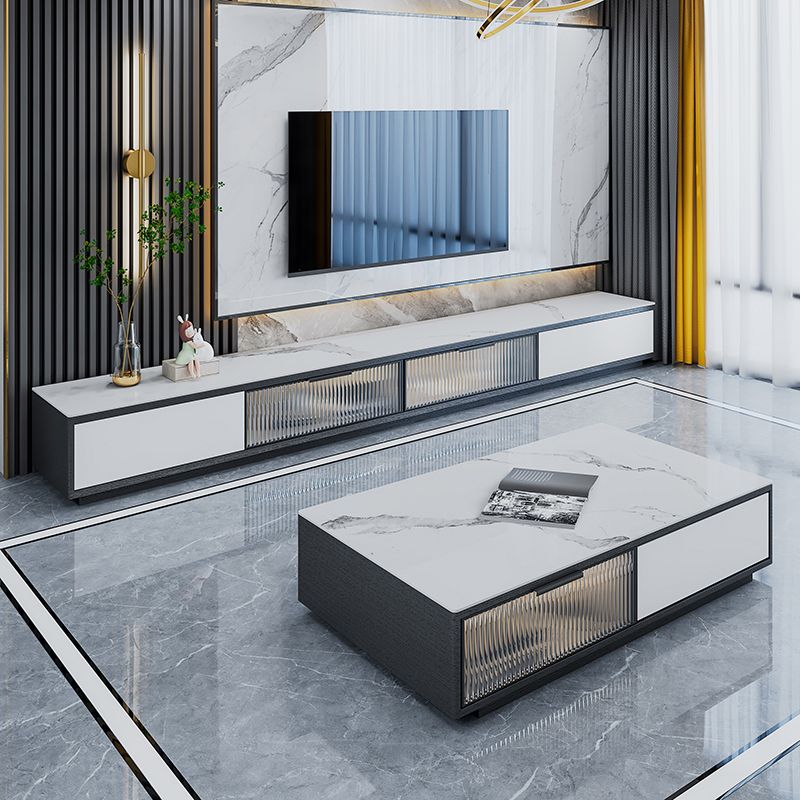 Stone TV Media Stand Modern fermé la console de support de télévision de stockage avec tiroirs