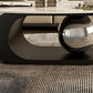 14"H Glam Coffee Table Slate Oval Pedestal Coffee Cocktail Table