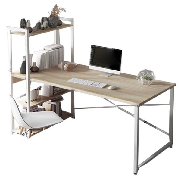 Metal and Wood Writing Desk Contemporary Corner Bedroom Office Desk with Bookshelf Clearhalo 'furn' 'furn_office_desk' 'Furniture' 'Office Desks' 'Office Furniture' 'office_desk' 1200x1200_1d7b6fa1-d160-4658-91e7-dcb220df68b8