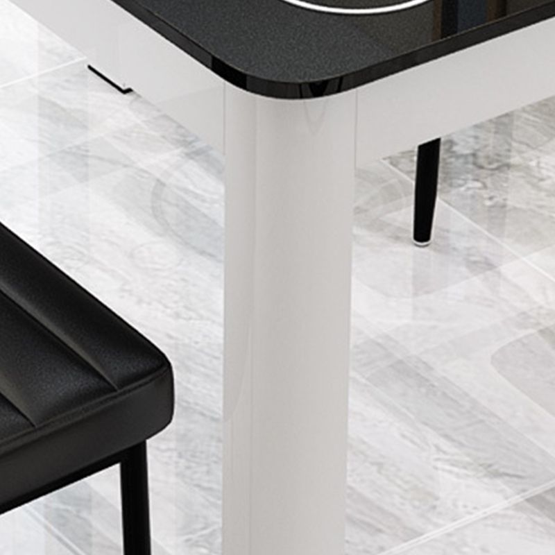 Rectangle Dining Table Modern White and Black in Glass Table for Kitchen