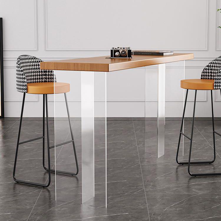 Mesa de comedor rectangular contemporánea para bar, mesa de bar de madera para interiores con pedestal doble acrílico