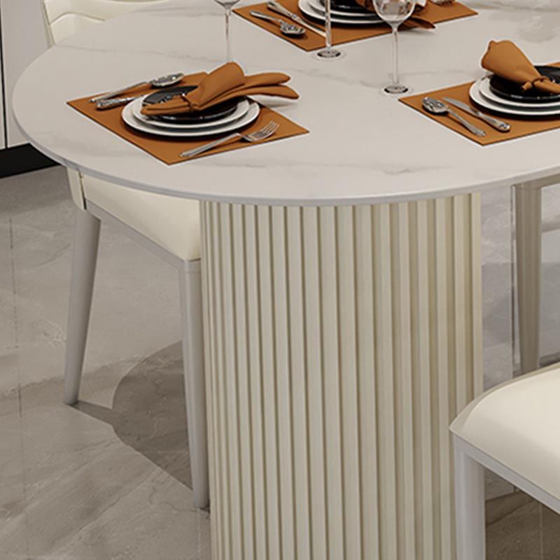 Contemporary Oval Dining Table Stone and Metal Double Pedestal Dining Table in White Clearhalo 'Dining Tables & Seating' 'Dining Tables' 'dining_table' 'furn' 'furn_dining_table' 'Furniture' 'furniture_dining_table' 'Kitchen & Dining Furniture' 1200x1200_1d7eaf6e-7416-4a9c-a37c-fae81725b676
