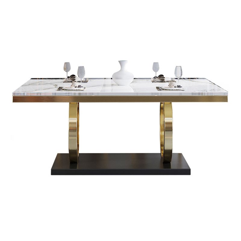 White Table Stone Top Traditional Luxury Rectangle Table with Stainless Steel Frame Clearhalo 'Dining Tables & Seating' 'Dining Tables' 'dining_table' 'furn' 'furn_dining_table' 'Furniture' 'Kitchen & Dining Furniture' 1200x1200_1d829f7c-52f7-444b-95e5-dd809421bcf9