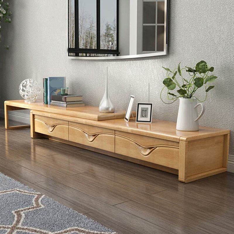 Soporte tradicional para TV, consola de soporte para TV de madera de caucho con cajones