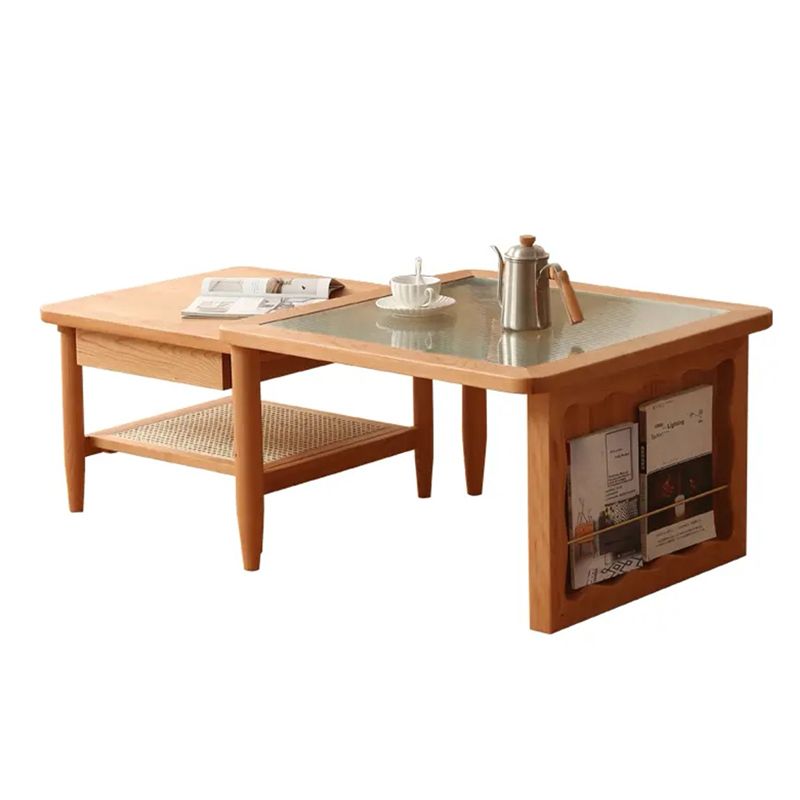 Scandinavian Rectangle Coffee Table in Natural Solid Wood with Storage Clearhalo 'Coffee & Accent Tables' 'Coffee Tables' 'coffee_tables' 'furn' 'furn_coffee_tables' 'Furniture' 'Living Room Furniture' 1200x1200_1d83bd87-38bf-4fd4-b0ef-fbdcbb6703a5