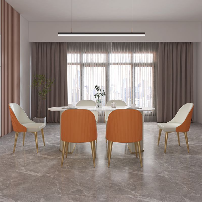 Sintered Stone Top White Table for Restaurant Modern Oval Table with Double Pedestal Clearhalo 'Dining Tables & Seating' 'Dining Tables' 'dining_table' 'furn' 'furn_dining_table' 'Furniture' 'furniture_dining_table' 'Kitchen & Dining Furniture' 'kitchen' 'kitchen_dining_table' 1200x1200_1d87c208-9a8a-4bcf-be72-056ca5d659d7