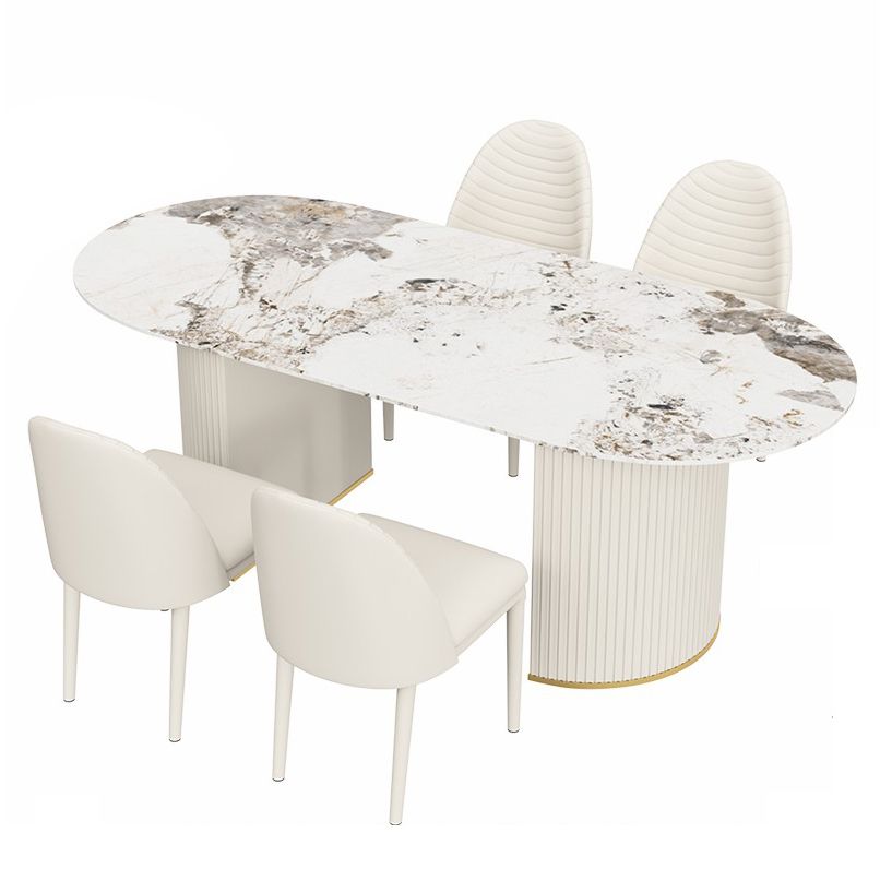 Traditional Luxury Oval Dining Table Sintered Stone Table with White Double Pedestal for Dining Room Clearhalo ' dining_table' 'Dining Tables & Seating' 'Dining Tables' 'furn' 'furn_dining_table' 'Furniture' 'furniture_dining_table' 'Kitchen & Dining Furniture' 'kitchen&dining_furn' 'kitchen' 'kitchen_dining_table' 1200x1200_1d8d50f6-57e7-403f-9e40-a772c9a1fbca