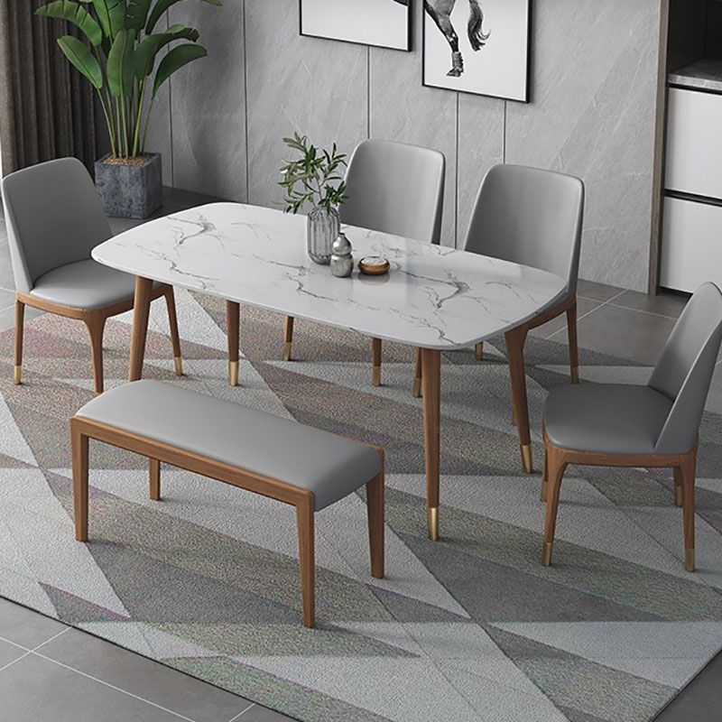 Stone Top Dining Table Mid-Century Modern Table with 4 Wood Legs Clearhalo 'Dining Tables & Seating' 'Dining Tables' 'dining_table' 'furn' 'furn_dining_table' 'Furniture' 'Kitchen & Dining Furniture' 1200x1200_1d90ff9c-273f-455b-99e9-a4c5160f0e96