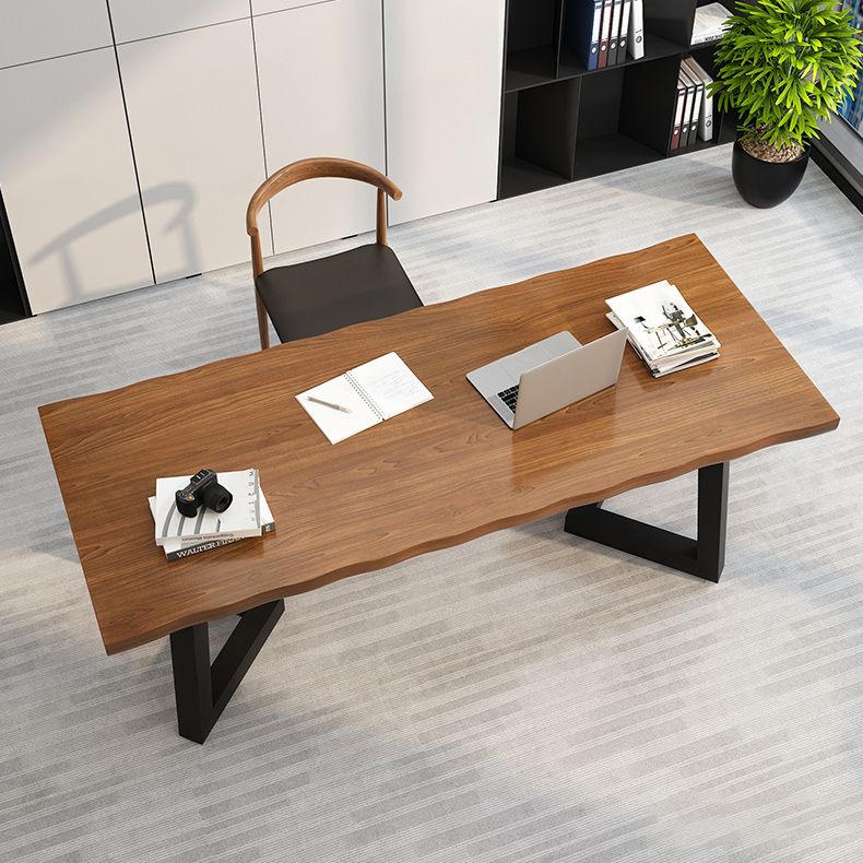 Solid Wood Industrial Writing Desk Rectangular Office Desk with Iron Legs Clearhalo 'furn' 'furn_office_desk' 'Furniture' 'Office Desks' 'Office Furniture' 'office_desk' 1200x1200_1d9259e1-315f-442a-9f5e-226c55f42b7c