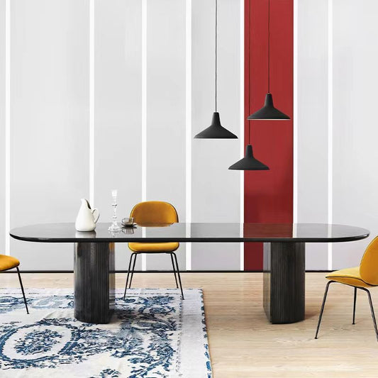 Contemporary Style Dining Table Solid Wood Pure Black Table for Home Kitchen