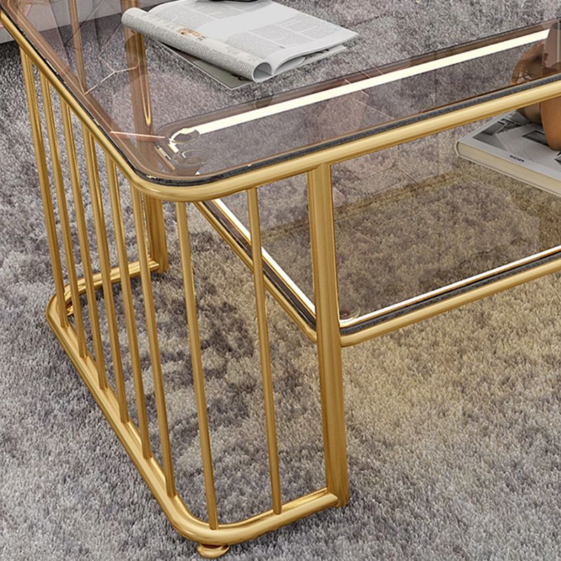 Glam Rectangle Coffee Table with Golden Frame Base and Storage Shelf