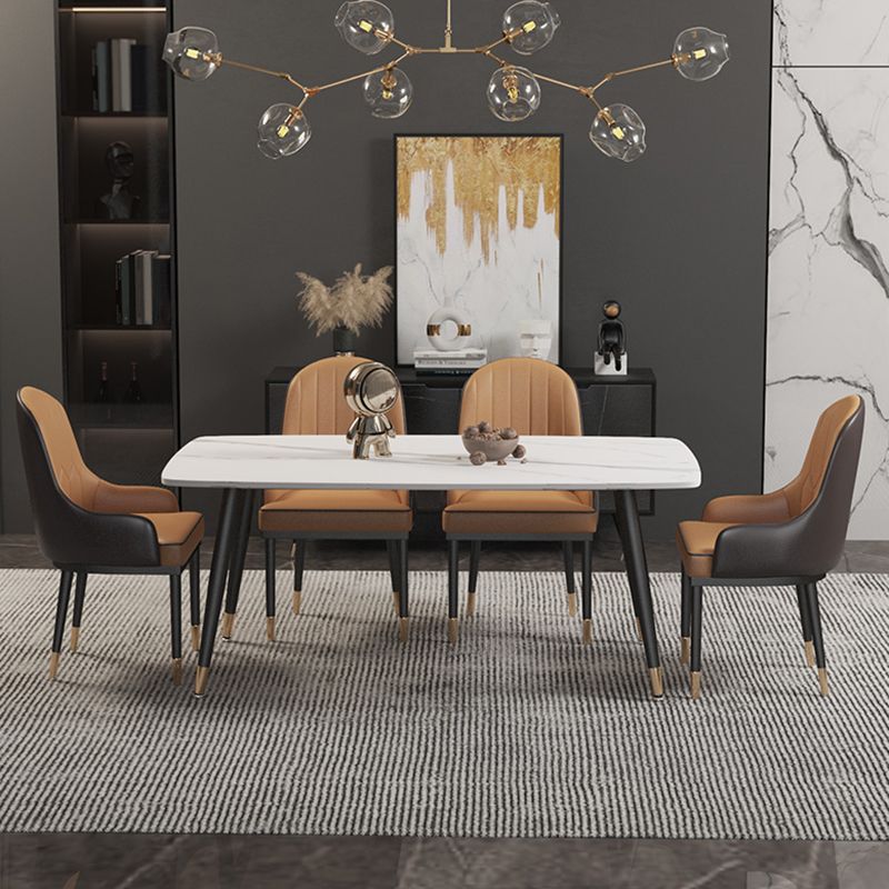 Contemporary Rectangular White Stone Dining Table with Steel Legs Clearhalo 'Dining Tables & Seating' 'Dining Tables' 'dining_table' 'furn' 'furn_dining_table' 'Furniture' 'Kitchen & Dining Furniture' 1200x1200_1d9852cc-8d59-4f4e-be83-49348439cfc5