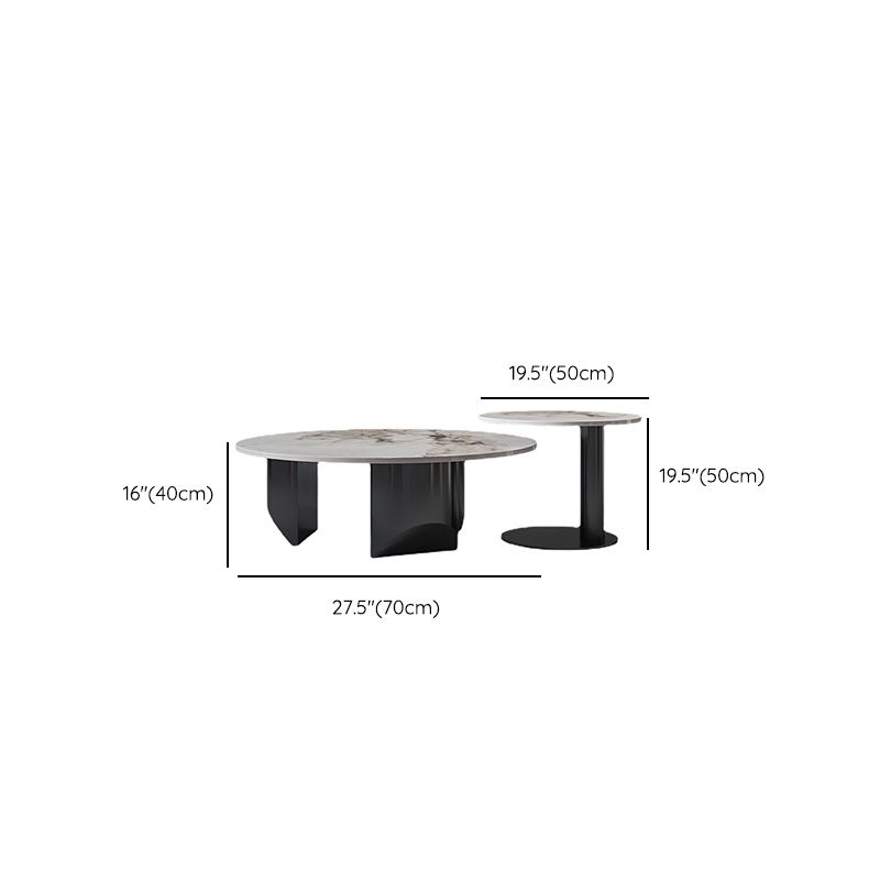 Contemporary Round Coffee or End Table Iron and Stone Coffee Table in Black and White Clearhalo 'Coffee & Accent Tables' 'Coffee Tables' 'coffee_tables' 'furn' 'furn_coffee_tables' 'Furniture' 'Living Room Furniture' 1200x1200_1d99b7b4-00e0-41fa-8c27-7c82a0a1720c