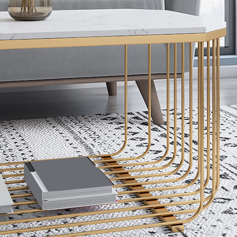Gold Metal Frame Coffee Table Luxurious Cocktail Table with Storage Clearhalo 'Coffee & Accent Tables' 'Coffee Tables' 'coffee_tables' 'furn' 'furn_coffee_tables' 'Furniture' 'Living Room Furniture' 1200x1200_1d9a2188-5333-4873-a691-a5b0422a2a3c