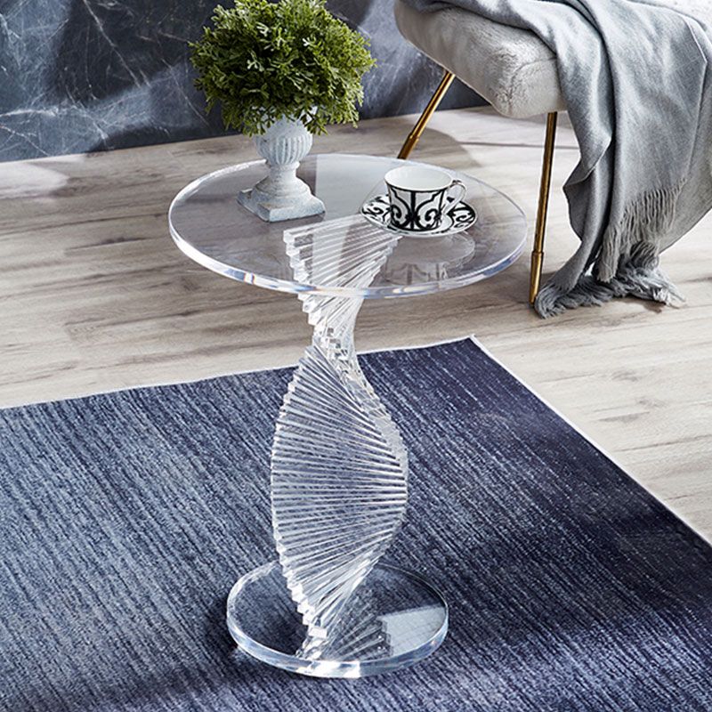 Glam Clear Round Acrylic Top Side Table 23.62" Tall Abstract Base End Table Clearhalo 'Coffee & Accent Tables' 'End & Side Tables' 'end_side_tables' 'furn' 'furn_end_side_tables' 'Furniture' 'Living Room Furniture' 1200x1200_1d9a45de-642a-428b-a5e7-626a985213ee