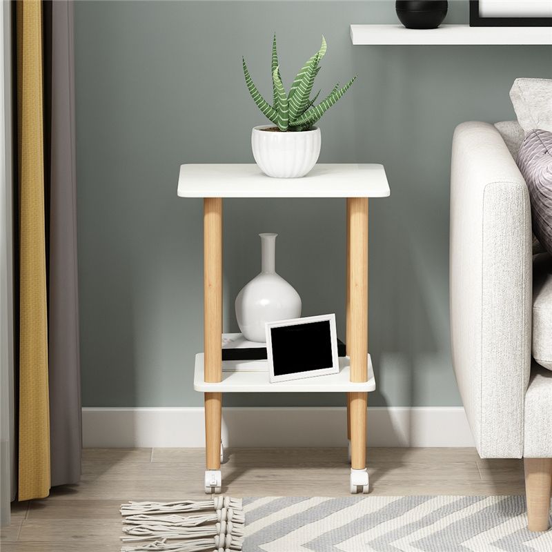 Modern Wood End Slide Table Double Tier Corner Table with Storage