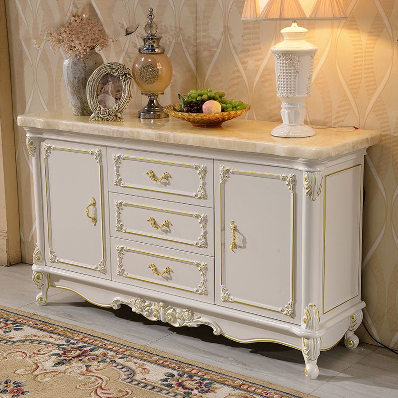 Glam 2-door Sideboard in White Solid Wood with Marble for Living Room Clearhalo 'buffet_sideboard' 'Buffets & Sideboards' 'furn' 'furn_buffet_sideboard' 'Furniture' 'Kitchen & Dining Furniture' 1200x1200_1d9f42ba-77f8-4acc-b383-7c710208d119