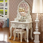 Victorian Mirrored Wood Makeup Dressing Table Stool Set in White