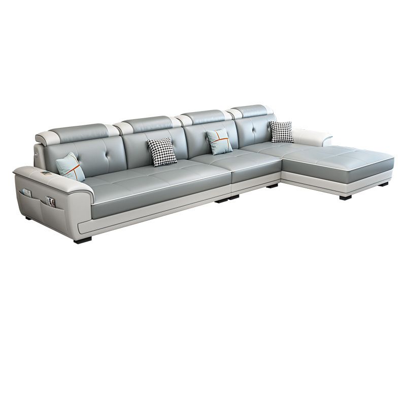 FAUX Cuir L-Shape 4 places Sectional avec rangement et coussin en arrière